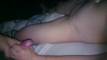 Cumshot in my wife's hand while she's s.