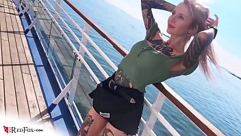 Tattooed Girl Sucking and Doggystyle Fucking on a Sea Cruise - Public